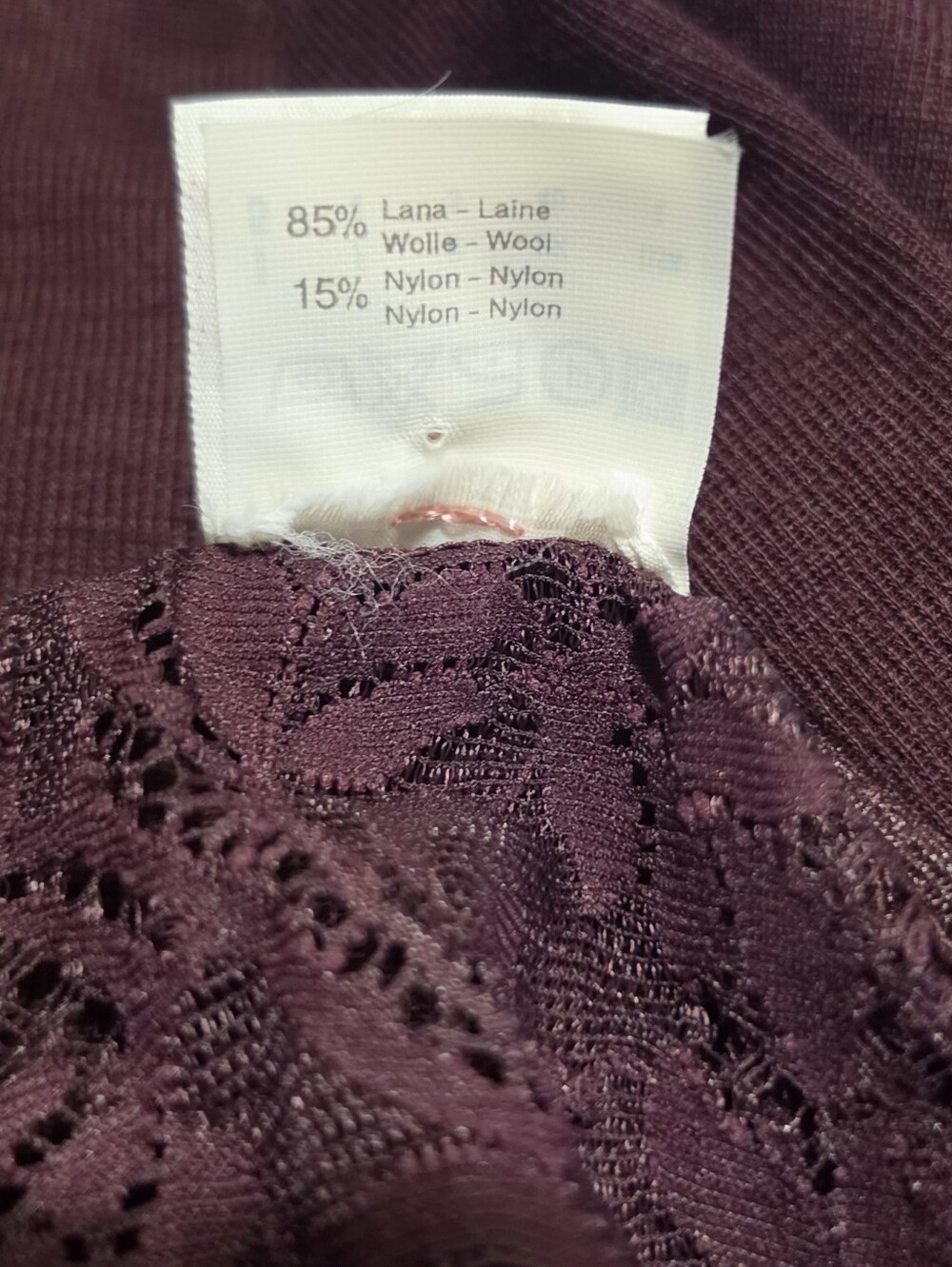 NWOT Ragno Wool Lace-Trim Long Sleeve Top in Plum Large - Picture 6 of 6